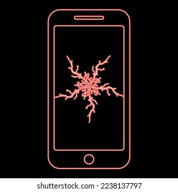 Teléfono inteligente Neon con pantalla táctil de choque color rojo ilustración vectorial imagen de estilo plano luz