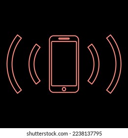 Neon smartphone emits radio waves red color vector illustration image flat style light
