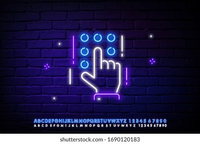 icono de contraseña de neon smartphone con mano. Elementos del conjunto de seguridad de datos. Icono simple para sitios web, diseño web, aplicaciones móviles, gráficos de información