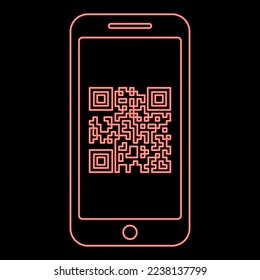 Teléfono inteligente Neon con código QR en pantalla rojo ilustración vectorial imagen de estilo plano