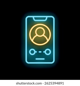 Neon smartphone showing user profile icon on screen on black background