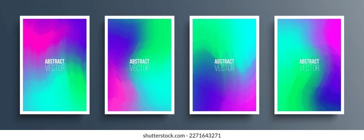 Humo de neón. Conjunto de fondos abstractos con degradados de color azul, rosa y verde para su diseño gráfico creativo. Ilustración vectorial.