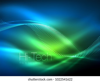 Neon smoke waves, vector flowing motion background