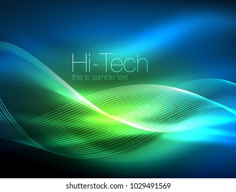 Neon smoke waves, vector flowing motion background