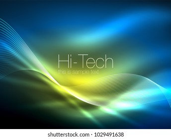 Neon smoke waves, vector flowing motion background