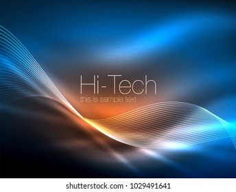 Neon smoke waves, vector flowing motion background