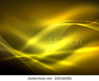 Neon smoke waves, vector flowing motion background