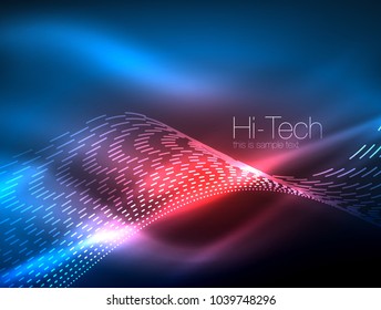Neon smoke waves, vector flowing motion background