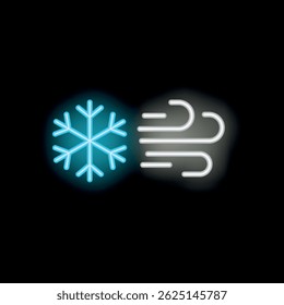 Neon snowflake icon glowing on dark background, representing cold weather and winter season