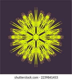 Neonschneeflocken in Form einer Mandala in mystifizierendem Farbschema von Husky-Trail imitieren reveille polaris als Folge der Reziprozität von heliakalen Teilchen und Sauerstoffmolekülen. Vektorgrafik.
