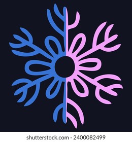 Neon Snowflakes Illustration. Neon Snowflakes vector for craft design. Two color mandala. Glowing Snowflakes.