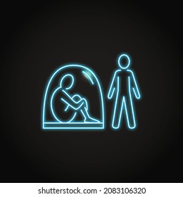 Neon social phobia icon in line style. Loneliness, social anxiety. Mental disorder symbol. Vector illustration.