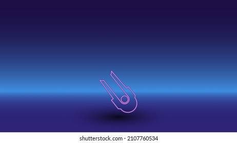 Neon solo bobsleigh symbol on a gradient blue background. The isolated symbol is located in the bottom center. Gradient blue with light blue skyline