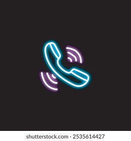 neon sound telephone symbol isolated on black background. Sound telephone icon with glowing neon outline. Vector illustration.