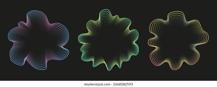 Neontonwelle in kreisförmiger Form. Vektorentzerrerspektrum für Musikvisualisierung, Sprachsignale und Radargrafiken