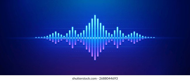 Onda de sonido de neón o ecualizador sobre un fondo púrpura azul