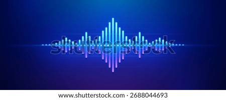 Neon sound wave or equalizer on a blue purple background