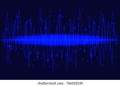 Neon Sound waves. Shining lines on the deep blue background. Equalizer dynamic visual effect. Vector illustration.