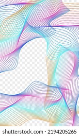 Neon Soundwave Background Transparent Vector. Spiritual Backdrop. Multicolored Wave Warp. Contour Lattice Banner. Gradient Array Curve.