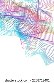 Neon Soundwave Background White Vector. Graphic Design. Multicolored Ribbon Noise. Wave Lattice Cover. Bright Modern Mesh.