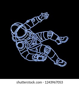 Neon space astronaut, print for T-shirt. Vector illustration cosmonaut. Beautiful realistic drawing, patch, tattoo. Vintage pictures, postcard, tattooing, background, wallpaper, posters
