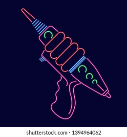 Neon space blaster isolated on dark background. Stylized weapon. Vector.