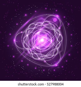 Neon space glowing background. Vector night background. Sacred geometry.
