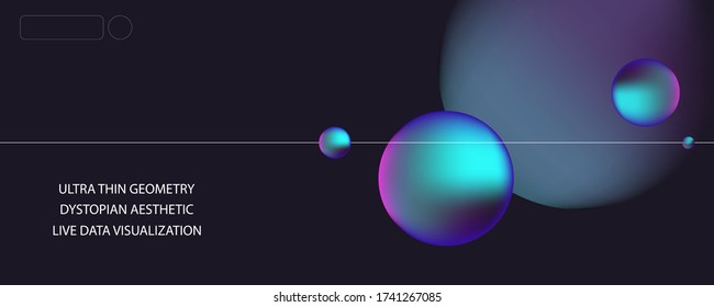 Neon space modern abstract liquid poster design for web landing banner. Live data visualization dystopian aesthetic style with ultra thin geometry elements