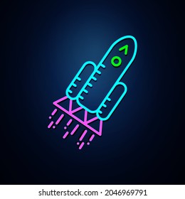 Neon spacecrafts look clear. Neon line icon. Space related neon icon. neon space icon.
