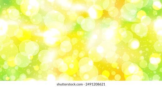 Neon sparkle lemon gradient seamless pattern with defocused bokeh texture. Chartreuse abstract vector bg. Vivid summer festive background with light bubbles