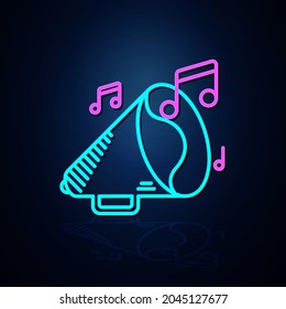 Neon speaker and musical note icon look clear. Neon line icon. Entertainment and karaoke music icon. neon icon.