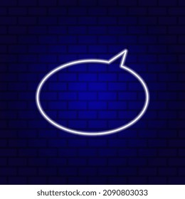 Pancarta de burbujas Neon Spech sobre fondo de ladrillo negro vacío.