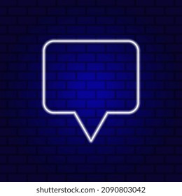 Neon Spech Bubble Banner on Dark Empty Grunge Brick Background.