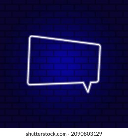 Neon Spech Bubble Banner on Dark Empty Grunge Brick Background.