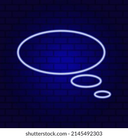 Neon Spech Bubble Banner on Dark Empty Grunge Brick Background.