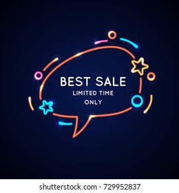 Neon speech bubble and blank template for quotes. Vector illustration