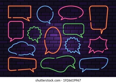 Neon speech bubbles collection on dark background