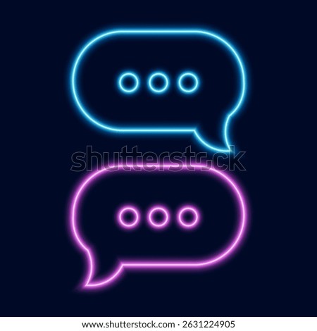 Neon speech bubbles on dark background, vector illustration.