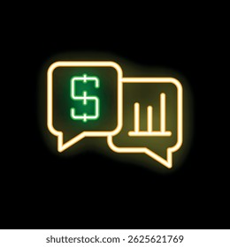 Neon speech bubbles representing a conversation about money, investment and financial success