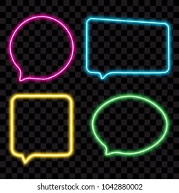 Neon speech bubbles, signs set isolated vector illustration.