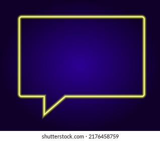 neon speech bubbles of a yellow line, rectangular shape. isolated empty rectangular frame with space for text inside, yellow color glows in the dark for an informational design template, dialog