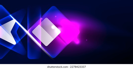 Pfeil mit Neongeschwindigkeit und Linie formen Hintergrund. Hightech-Konzept mit glänzendem Hintergrund. Helle Fackelscheinwirkung im Dunkeln