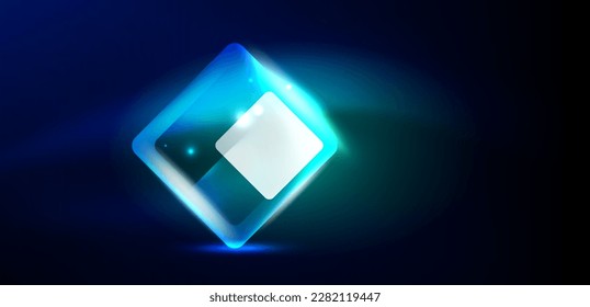 Neon speed arrow and line shapes background. Hi-tech concept with shiny backdrop. Bright flare light effect in the dark