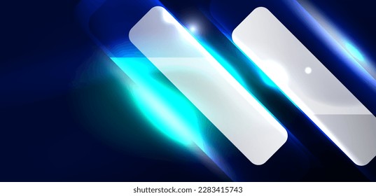 Neon speed arrow and line shapes background. Hi-tech concept with shiny backdrop. Bright flare light effect in the dark