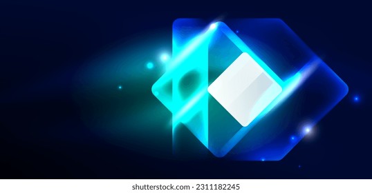 Neon speed arrow and line shapes background. Hi-tech concept with shiny backdrop. Bright flare light effect in the dark - Shutterstock ID 2311182245