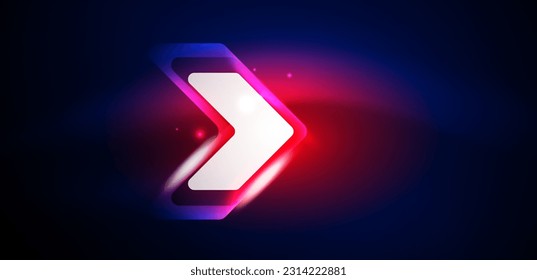 Neon speed arrow and line shapes background. Hi-tech concept with shiny backdrop. Bright flare light effect in the dark