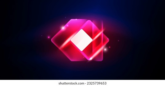 Neon speed arrow and line shapes background. Hi-tech concept with shiny backdrop. Bright flare light effect in the dark