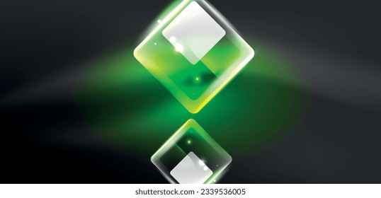 Neon speed arrow and line shapes background. Hi-tech concept with shiny backdrop. Bright flare light effect in the dark