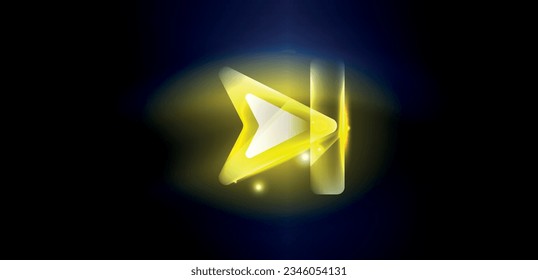 Neon speed arrow and line shapes background. Hi-tech concept with shiny backdrop. Bright flare light effect in the dark