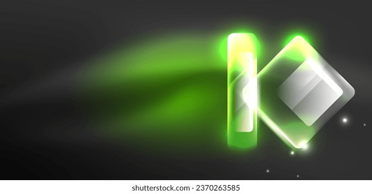 Neon speed arrow and line shapes background. Hi-tech concept with shiny backdrop. Bright flare light effect in the dark